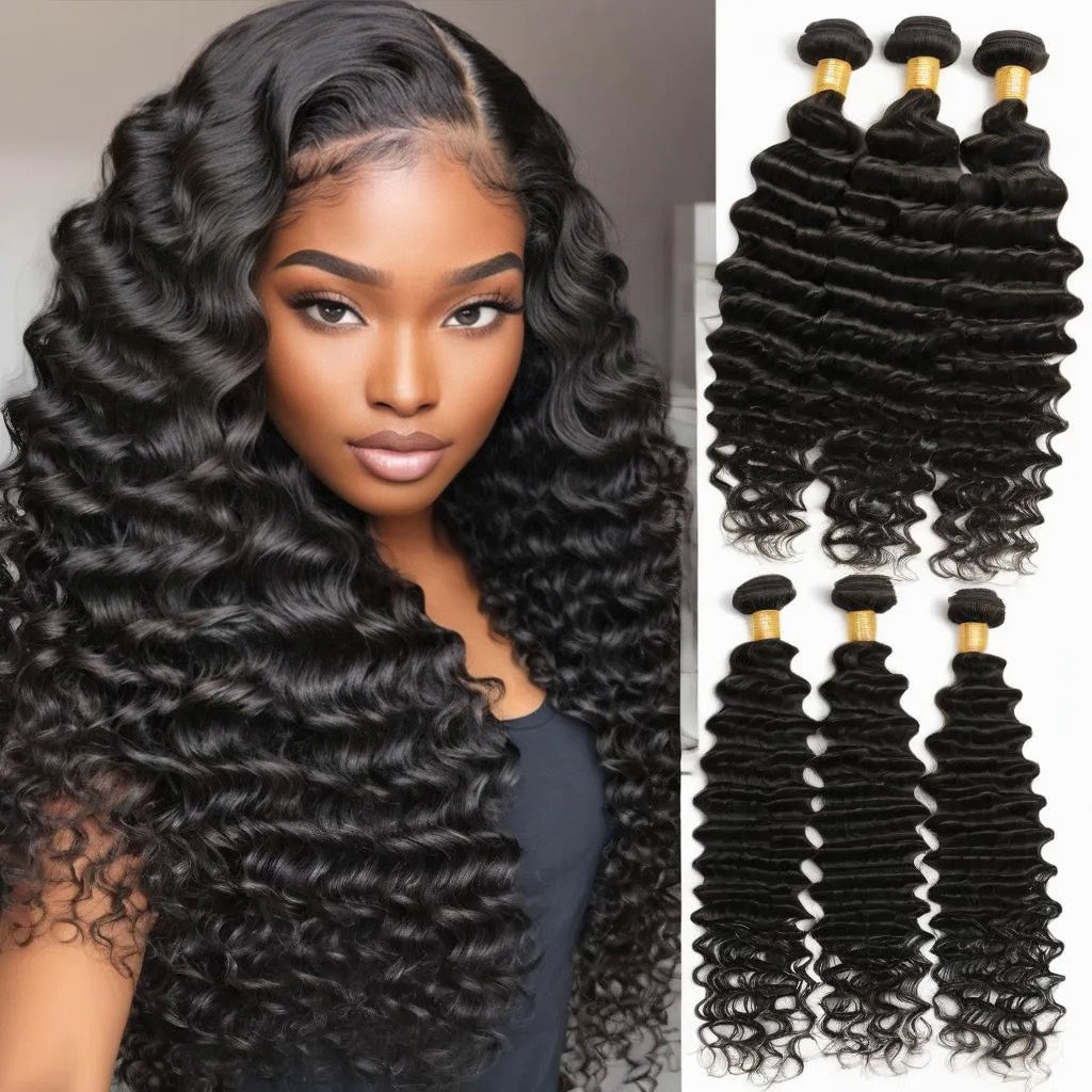 Sweet Deluxe Hair Bundles 3pcs Pack Hair Deep Wave Human Hair